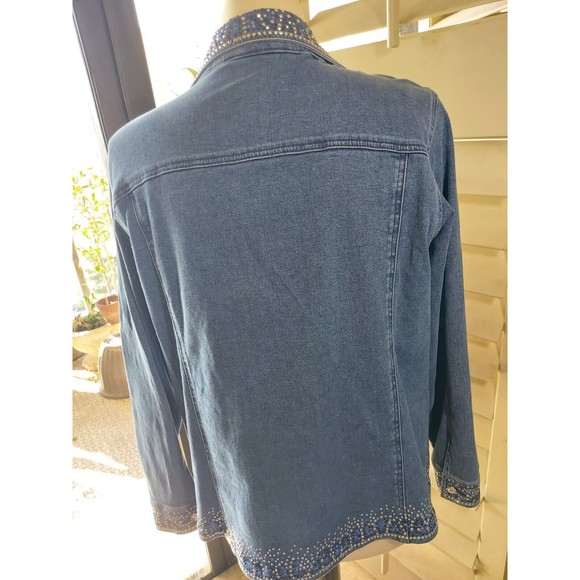 Quacker Factory Blue Bling Embellished Rhinestone Studded Denim Jean Jacket sz S - Picture 9 of 14